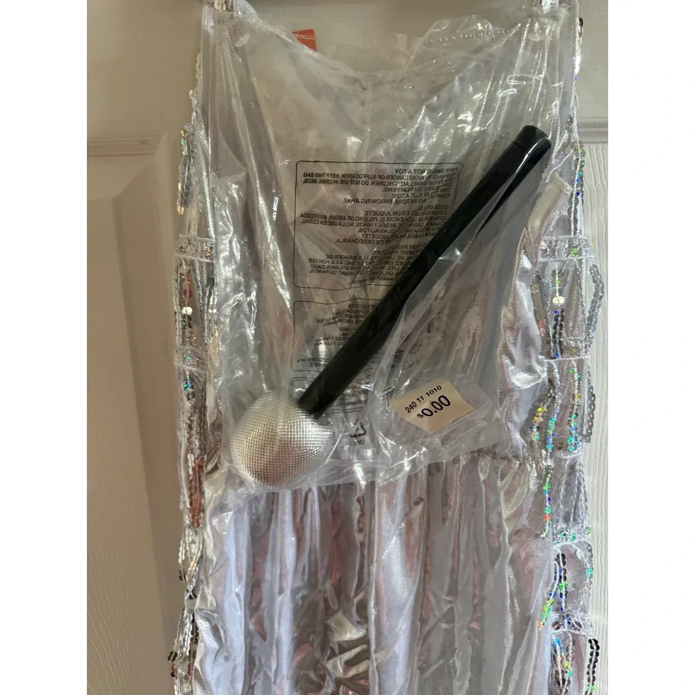Hyde and EEK Kids Sparkling Performer Costume Silver Sequin Dress Microphone lat